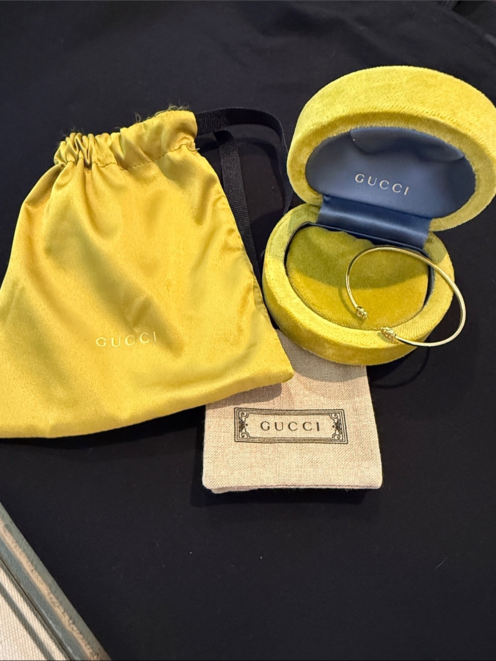 Gucci Gold-Tone Bracelet with Yellow Velvet Box and Pouch